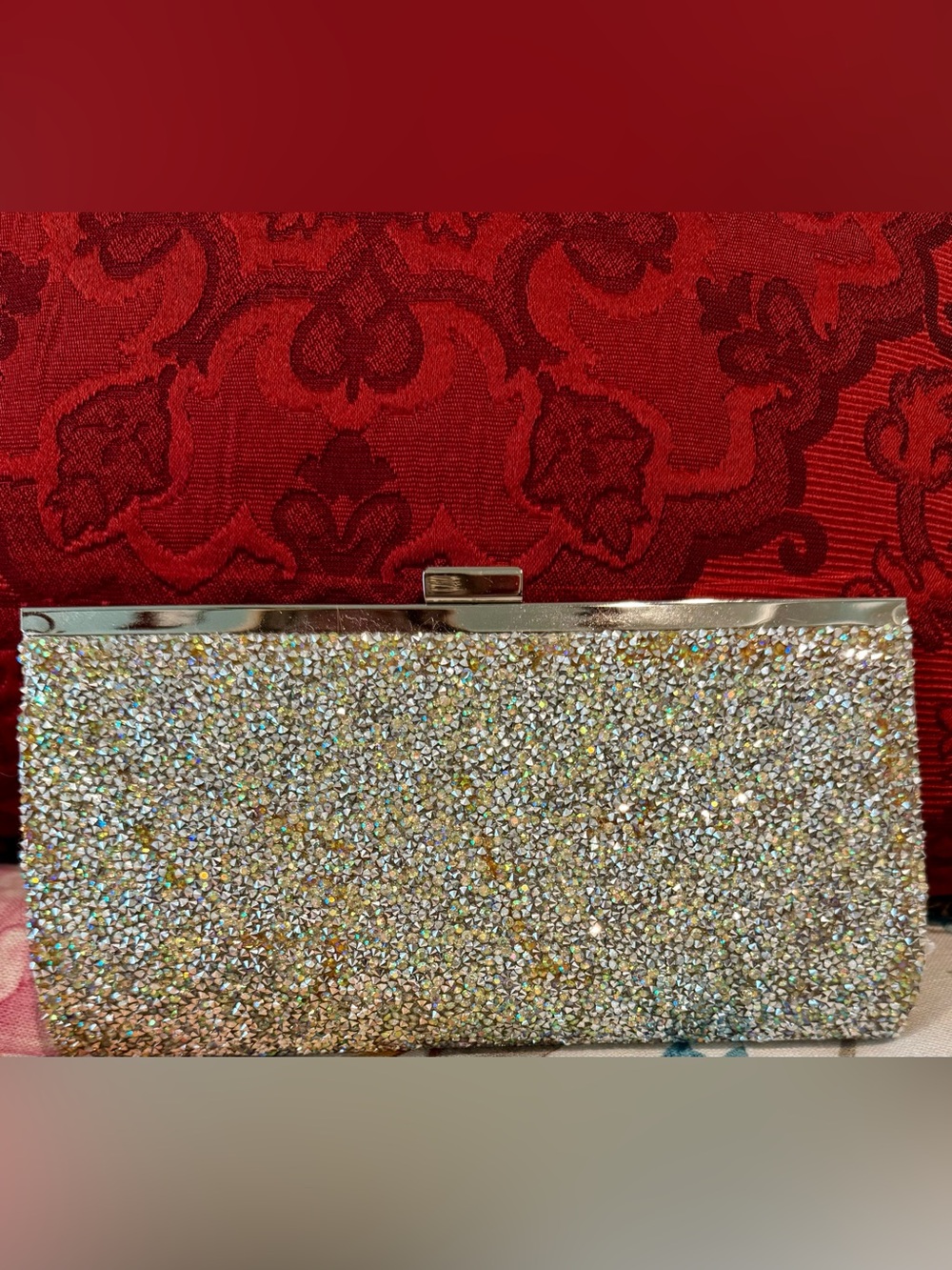 International Concepts INC Sliver Crystal Evening Clutch Like New!